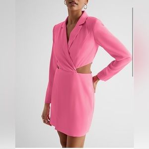 Pink cutout mini blazer dress in gum drop pink